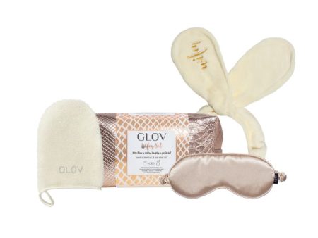 Wifey zestaw On-The-Go rękawica do demakijażu + Bunny Ears opaska do włosów + Satin Sleeping Mask maska do spania + kosmetyczka For Sale