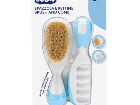 Brush and Comb zestaw szczotka z naturalnego włosia + grzebyk 0m+ Niebieski Discount