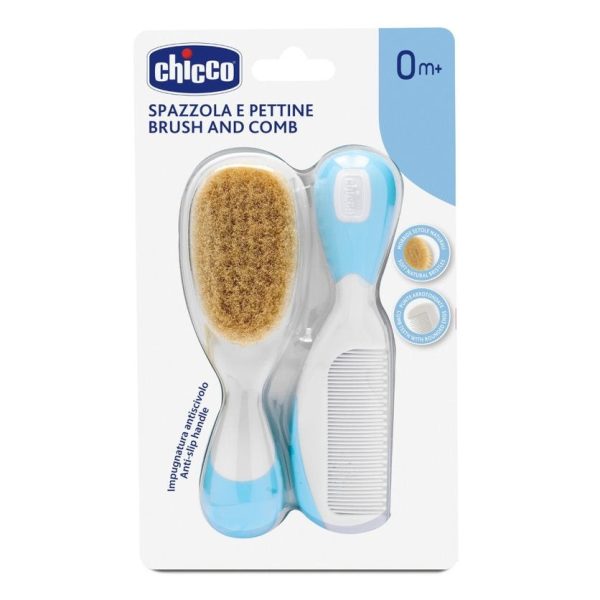 Brush and Comb zestaw szczotka z naturalnego włosia + grzebyk 0m+ Niebieski Discount